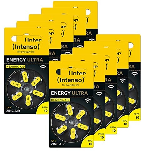 Intenso Energy Ultra Hörgerätebatterien Typ 10 (PR70), Gelb, Zink-Luft, 60 Stück, 1.45V, 86mAh