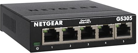 NETGEAR LAN Switch 5 Port, Unmanaged Gigabit Netzwerk Switch GS305 | Heimnetz-Hub, Plug-und-Play, Leiser Betrieb, Desktop/Wandmontage