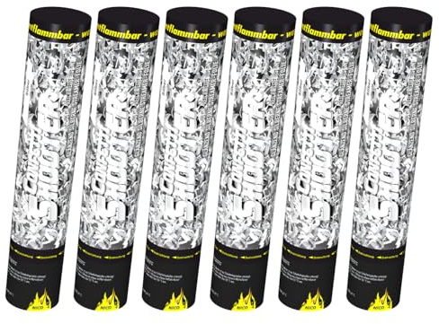 Nico Feuerwerk® Konfettikanone Silber Metallic, 6er Set, 30 cm | Wasserfeste Party-Popper für Geburtstag, Hochzeit, JGA, Silvester, Jubiläum und Feiern drinnen & draußen