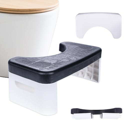 Coldcool Klappbarer Toilettenhocker, Töpfchen Tritthocker mit Duftposition, Badezimmer, Faltbarer Kothocker Kothocker | Badzubehör für jedes Alter | Sitzhaltung Fußhocker, Weiß (schwarz)