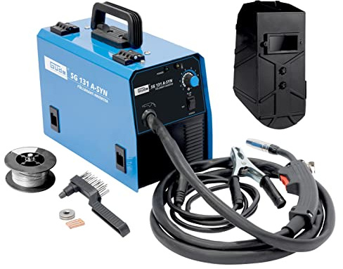 Güde 20079 Fülldraht-Schweißgerät SG 131 A-SYN (230 V, Inverter Technologie, für 9 mm Draht, max. Stromstärke 120 A, inkl. Schweißschild, Schlauchpaket, Fülldraht, Bürstenhammer und Ersatzdüsen)