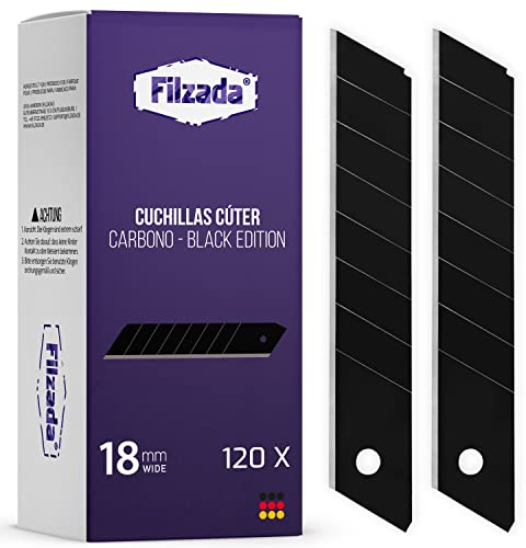Filzada ® 120x Cuttermesser Klingen 18mm - Abbrechklinge/Messerklinge Carbonstahl - Black Ultrascharf
