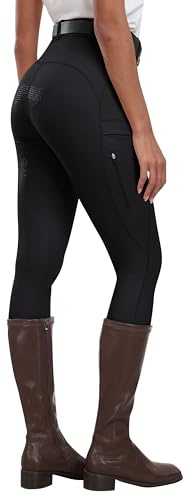 MoFiz Damen Reitleggings Silikon Vollbesatz Reithose Vollbesatzreithose High Waist für Reitsport Reitstretchhose mit Tasche