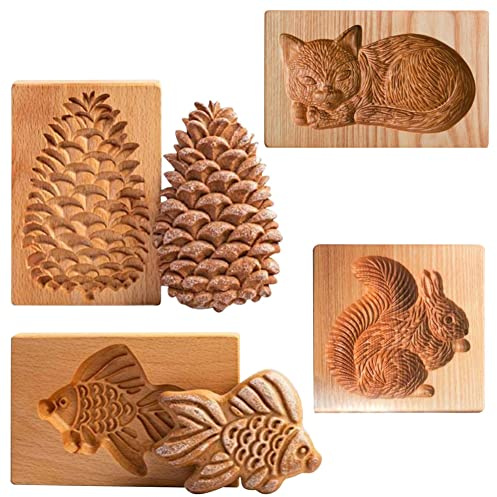 4 Stück Holz-Keksformen, geschnitzte Holzform, DIY-Keksstempel, Ausstechformen, lustige 3D-Presse, Prägeform, Tiermuster, Backwerkzeug