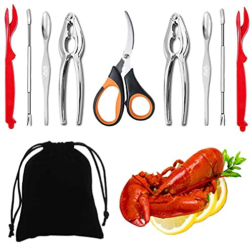 Artcome Meeresfrüchte-Werkzeug-Set – 2 Krabben-Knallbonbons, 2 Hummerschalen, 2 Meeresfrüchte-Gabeln, 2 breite Krabben-Gabeln, 1 Meeresfrüchte-Schere und 1 Aufbewahrungstasche