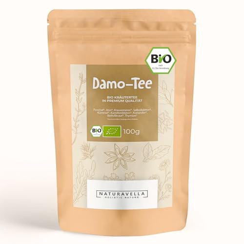 NATURAVELLA Damo-Tee Bio Kräutertee | 100g | Fenchel, Anis, Minze, Kamille & Salbei | Unterstützt Verdauung, Magen & Darm | Wohltuender loser Tee | vegan, koffeinfrei, ohne Zusätze
