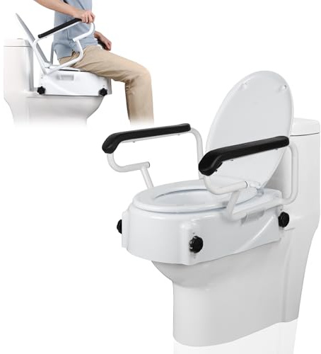 NIdreamCE Toilettensitzerhöhung Mit Armlehnen-Höhenverstellbar 5, 10 und 15 cm WC Sitzerhöhung Ideal für Senioren & Menschen mit Behinderung- Einfachen Gebrauch