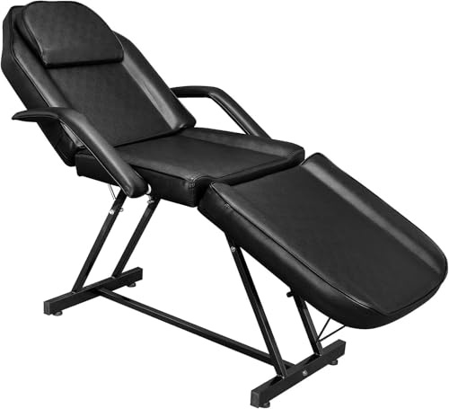 LEADZM Massageliege Kosmetikliege klappbar höhenverstellbar 3 Zone für Friseur Spa Schönheitssalon Ausrüstung (Schwarz)