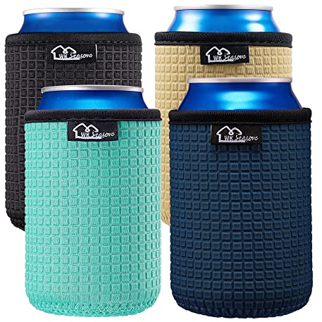 WK IEASON 12oz Standard Can Sleeves Insulators Holder 12OZ Beer Bottle Sleeves Non-Slip Neoprene Can Cooler for Coco cola, White Claw and More 4PC Pack (Black/Cool Mint/Dark blue/Khaki)