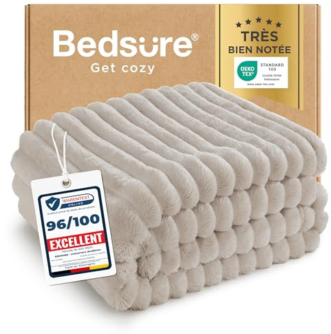 BEDSURE Kuscheldecke für Zimmer Deko - Wolldecke & Fleecedecke, Sofadecke, Weiche Warme Grobe Korddecke Gemütlicher Überwurf für Couch, Geschenke für Frauen, Tagesdecke, Beige, 130 x 170 cm