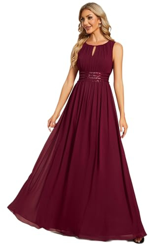 Ever-Pretty Kleider für Hochzeitsgäste Maxi Halterneck Lang Chiffon Abendkleid Ärmellos A-Linie Burgund 40