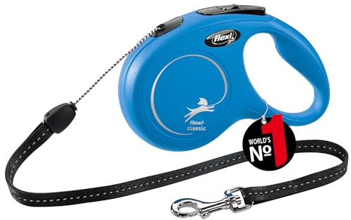 flexi® Classic S | 8m Seil Roll-Leine für kleine Hunde bis 12 kg | Blau | ausziehbare Hundeleine | Gewicht 228.8 gr | Maße 10.3 x 16.8 cm