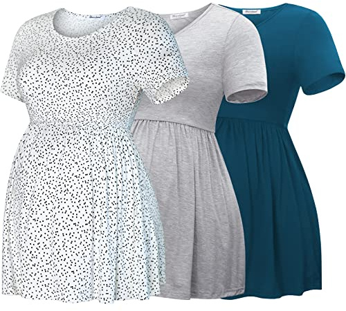 Bearsland Maternity Tops Short Sleeve Scoop Neck Breastfeeding T-Shirt Pregnancy Clothes