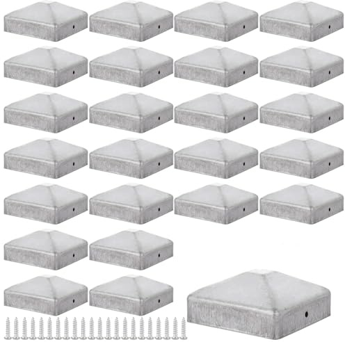 LDXDRU 24 Stück Pfostenkappe 7x7, Einschlaghülse 70x70MM, Zaunpfosten Metall, Pyramiden Form Zaunpfosten Kappen Verzinkt, Pfostenabdeckung Pfostenkappen für Holzpfosten