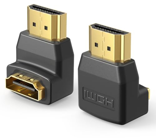 VCE HDMI Winkelstecker 4K, 1 Paar HDMI Winkel Adapter 90 Grad und 270 Grad | Stecker-auf-Buchse-Adapter mit vergoldeten Kontakten, geeignet für beengte Platzverhältnisse