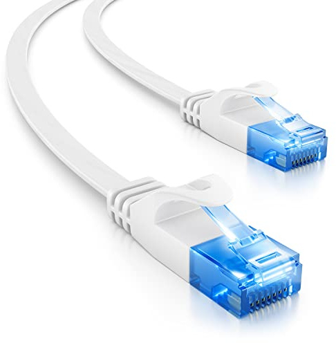 deleyCON 10m CAT6 Flaches Netzwerkkabel Weiß RJ45 Gigabit LAN 1000 Mbit/s U/UTP Kupfer