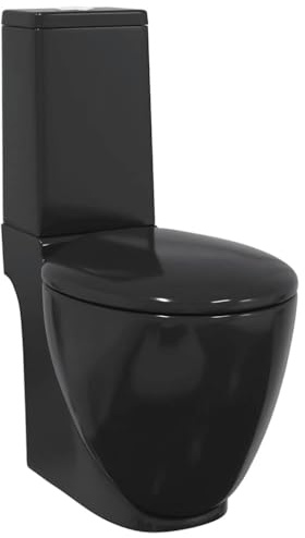 vidaXL Keramik Toilette Badezimmer Bad WC Spülkasten Waagerechter Abgang Doppel Spülung Schwarz