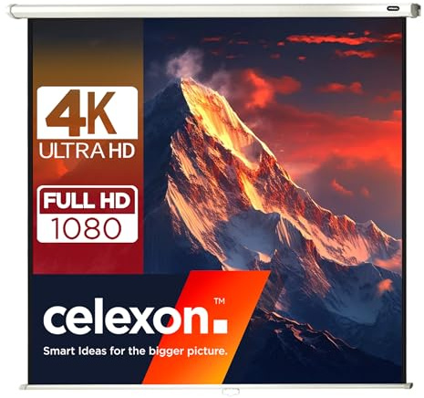 celexon Economy Rollo-Leinwand 155 | 280x280 cm 1:1 | manuell ausziehbare 4K, Full-HD Beamerleinwand für Projektionen im Heimkino & Büro | Wand- & Deckenmontage/ zum Aufhängen