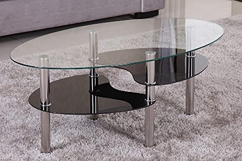 Euro Tische Couchtisch Glas mit 8mm Sicherheitsglas & Facettenschliff, Glastisch perfekt geeignet als Beistelltisch,Wohnzimmertisch (98x58x42cm, mit Ablagen in schwarz)