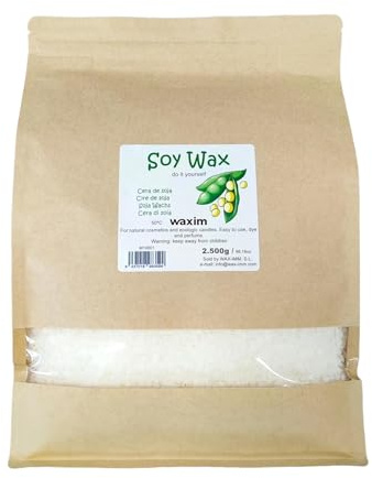 WAXIM Sojawachs Kerzenwachs zum Gießen | Wachs für Kerzen selber machen in Perlen 2.500 g | Kerzenwachs Granulat | Pflanzliche Basis für Behälter | Gleichmäßiges Schmelzen und Saubere Verbrennung