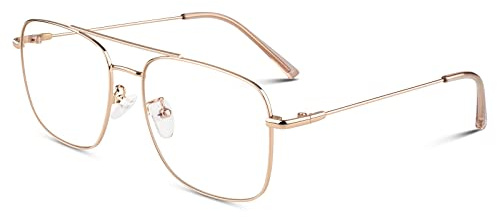 LINVO Brille Ohne Sehstärke für Herren Damen Klassische Metallgestell Brillenfassung Vintage Pilotenbrille Fake Brille