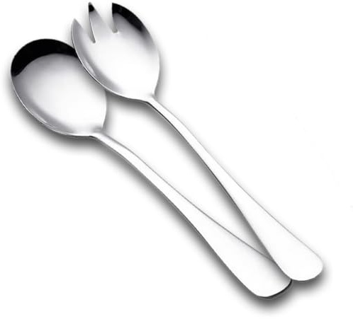 Salatbesteck aus Edelstahl, Set – 2-teilig, 20 cm lang, Salatlöffel und Salatgabel mit Spitze der Marke Küchenheld, Rostfrei, Spülmaschinenfest, Hochwertig und Langlebig – Ideal für Salate und Servier