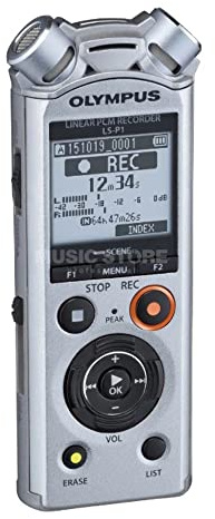 Olympus LS-P1 Hi-Res Digital Audiorekorder mit direktionalem Stereomikrofonen, direkt USB, Low-Cut-Filter, Rauschunterdrückung, Zoom-Mikrofon, intelligenter Auto-Modus, Voice Balance und 4 GB Speicher silber