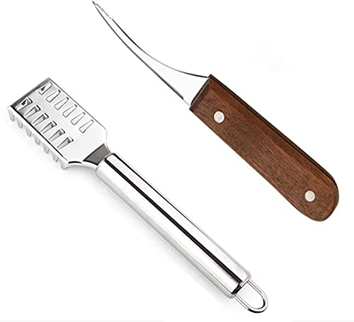 1 Set Fischschuppenhobel & Garnelenfaden Messer, 304 Edelstahl Fisch Skala Scraper, Viszerales Messer für Garnelen, Fischschuppen-Hobel, Fischentschupper, Schneller Fischentschupper