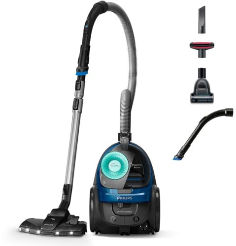 PHILIPS Beutelloser Staubsauger 5000 Serie, Blau, 900 W | 9 m Aktionsradius, TriActive+ LED-Düse, Allergie H13 HEPA-Filter, Polsterdüse, 1,5 L Tankvolumen (FC9557/09)