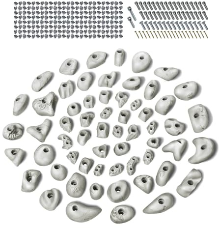 ALPIDEX 60 Klettergriffe | Inklusive Schrauben, Einschlagmuttern | Kletterfläche 4-8 m² | Griffgrößen L, M, S, XS | Komplettset | Klettern