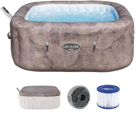 Bestway® Lay-Z-SPA® Energiespar-Whirlpool Rome AirJet™ mit App-Steuerung + integrierter UltraFit™ -Pumpeneinheit, für 6 Personen 180 x 180 x 71 cm, Marmor-Optik (Braun)
