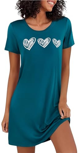 Marvmys Nachthemd Damen Kurzarm Schlafshirt Baumwolle Printed Sleepshirt Sommer T-Shirt Schlafhemd Frauen Nachtwäsche Schlafkleid