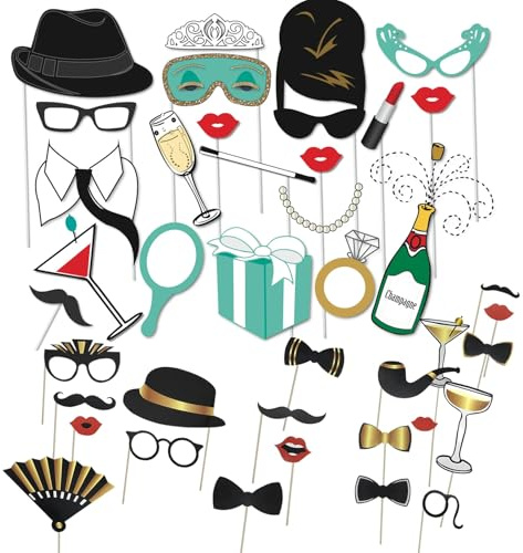 40 Stück Fotobox Accessoires Hochzeit, Party Photo Booth Props | Fotobox Accessoires für Geburtstag, Abschlussball, Neujahr und Hochzeit, Lustige Fotorequisiten Mischung für Jede Feier