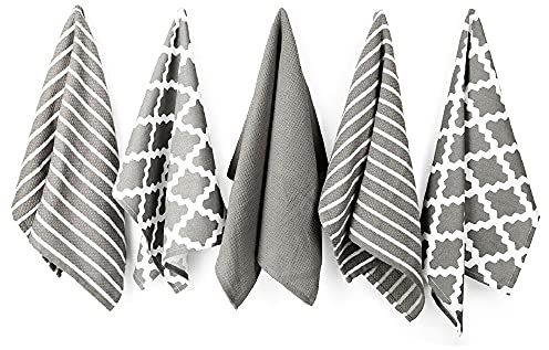 Penguin Home Premium-Geschirrtuch aus 100% Reiner Baumwolle für die Küche, Set mit 5 Küchentüchern, weiche und langlebige Küchentücher, Handtuch-Set, maschinenwaschbar, 65 x 45 cm, Farbe – Grau
