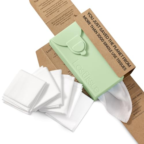 LastTissue® Wiederverwendbare Baumwolltaschentücher | Gesichtstücher & Taschentücher für Männer & Frauen – Waschbare, nachhaltige Gesichtstücher mit Aufbewahrungsetui (Grün)