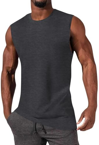 iudam Tank Top Herren Baumwolle Basic Shirt | Männer Ärmelloser, Muskelshirts, Gym Sport, Unterhemd, Fitness Tops