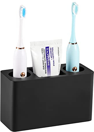 Luxspire Zahnbürstenhalter, 3 Fächer Harz Elektro Zahnbürsten Halter Zahnpastaständer Organizer Halter für Elektrische Zahnbürsten, Zahnpasta, Stifte - Schwarz