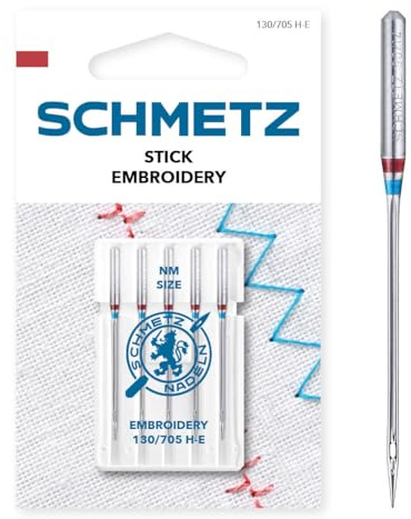 SCHMETZ | 5 Nähmaschinennadeln | Stick (Embroidery) | 130/705 H-E | Nadeldicke 90/14 | auf jeder gängigen Haushaltsnähmaschine einsetzbar
