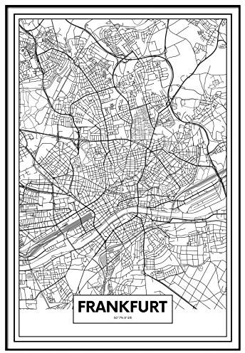Panorama Gerahmtes Poster Karte von Frankfurt 21x30cm - Gedruckt auf Starres Poster - Enthält Rahmen - Moderne Bilder Wohnzimmerdekoration - Schlafzimmer