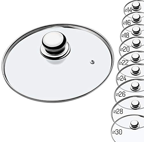 KADAX Glasdeckel, Topfdeckel Ø20 cm, hitzebeständig, mit Dampfloch, und Stahlgriff, Universaldeckel für Töpfe & Pfannen, klare Sicht, dicht schließend