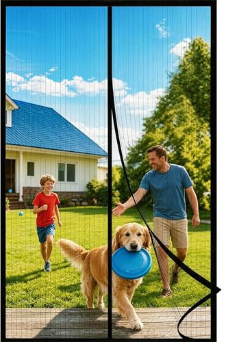 HOWIN Fliegenvorhang Balkontür Magnet, Fliegengitter Terrassentür Ohne Bohren 120x200cm, Moskitonetz Tür, Fliegenschutz Türen, Insektenschutz Balkon Tür, Fly Screen Door Magnetic(Schwarz)