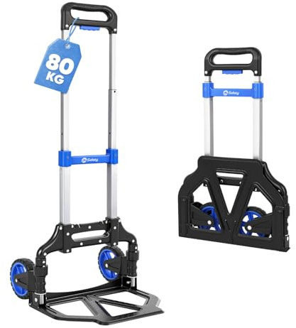Sekey Alu Sackkarre Klappbar & Leichte Transportkarre 80 kg Tragkraft, 3-Stufig Höhenverstellbar & In Sekunden Faltbar, Klappkarre mit TPR-Rädern & Ergonomischem Griff