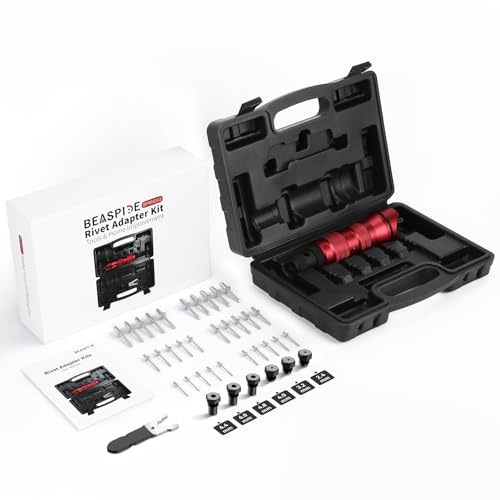 Beaspire Nietzange Set für Akkuschrauber & Bohrmaschine, Blindnietzange für 2,4–6,4 mm Blindnieten, Nietgerät für Aluminium, Stahl & Edelstahl, mit robuster Tragetasche
