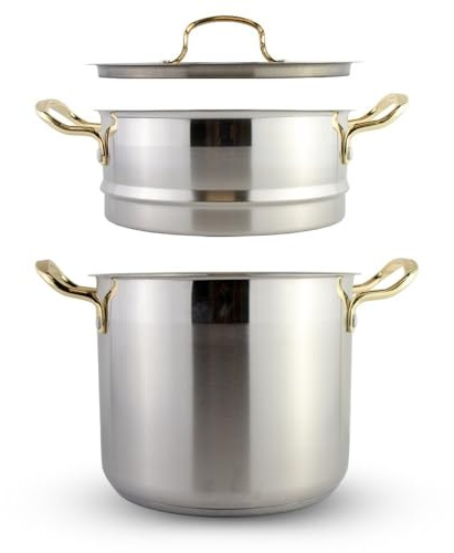 Saharashop Couscous Topf 6, 8 und 12 Liter Dampfgarer Couscous Pot (3-in-1) 12 Liter Couscous Topf/Dampfgarer