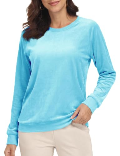 TACVASEN Damen Winterpullover Samt Sweatshirt Rundhals Fleece Pulli Elegant | Langarmshirt Baumwolle Damen,Rundhals Shirt,Longsleeve Shirt Cotton,Regular Fit Tshirt,Herbst,Atmungsaktiv Komfort