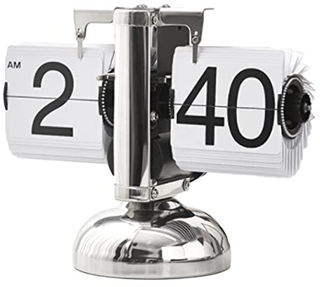 Retro-Flip-Uhr, Flip Schreibtischuhr Vintage Tischuhr Minimalist-Einfuß-mechanische Auto-Flip-Uhr Edelstahl Tischuhr Mit Digitalanzeige Für Das Wohnzimmer zu Hause(Weiß)