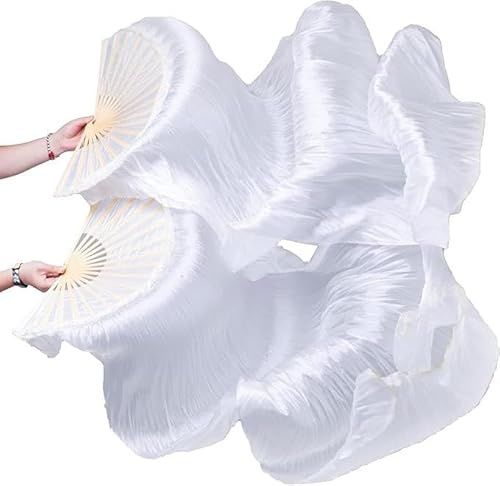Hitopin 1 Paar Bauchtanzfächer aus Seide, Schleier für chinesischen Tanz, 180 cm Länge, Tanzfächer, Requisiten, Seidenfächer, Bauchtanz-Fächer, Schleier, Tänzerin, Praxis, langer Nachahmungstanz