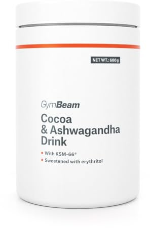 GymBeam Kakao & Ashwagandha Pulver - Zuckerfreier Kakao mit KSM-66® Ashwagandha für stress relief, Eiweißquelle, ballaststoffreich, Instantgetränk mit Magnesium, Fettarm, 600 g