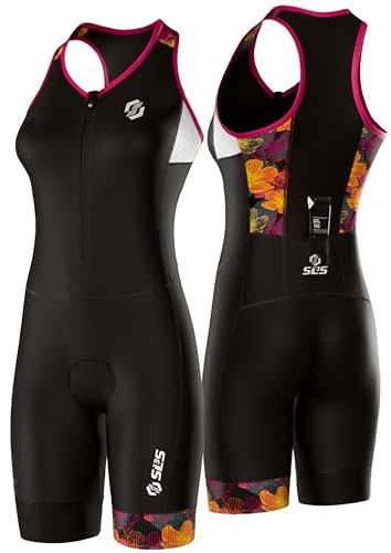 SLS3 Triathlon-Anzug für Damen | Triathlon Anzug Damen | Trisuit | Triathlon Einteiler | FRT Print Schwimmanzug (Black/Sunrise Blooms, Small)