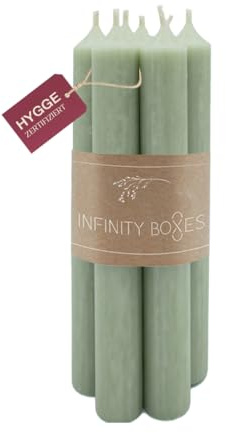 Infinity Boxes 7 Stabkerzen, Salbeigrün, Kerzen Set, ca. L18 cm, Ø 2,2 cm, Brenndauer 8h